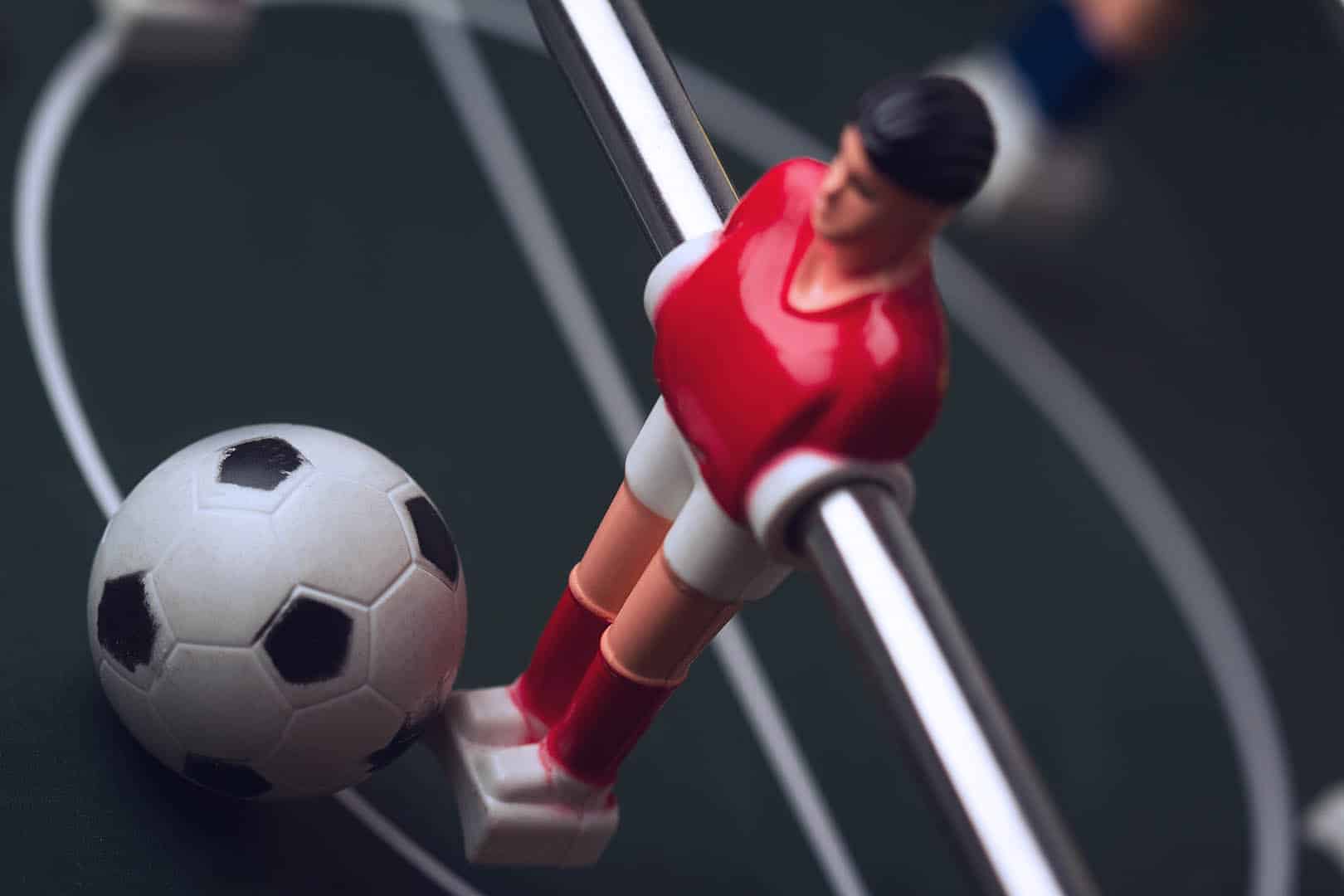 Closeup Of Football Figurine On Foosball Table Soccer Game