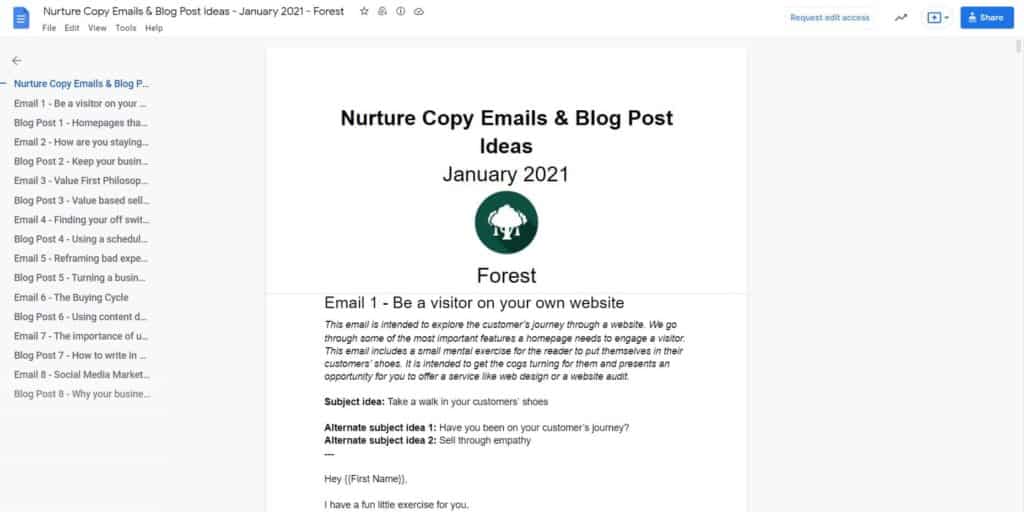 nurture copy content example