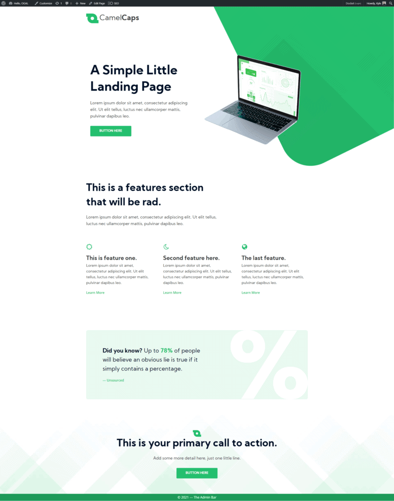 CamelCaps landing page built with Oxygen