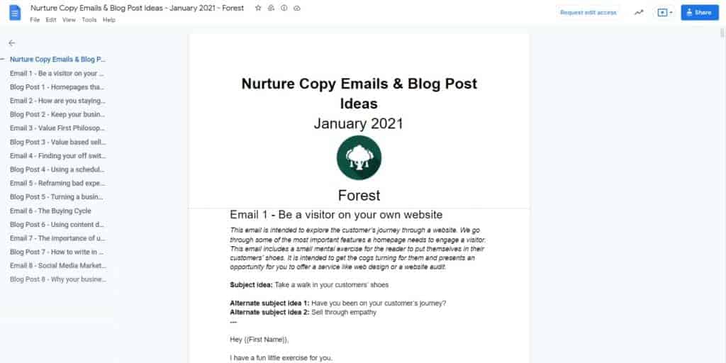 nurture copy content example