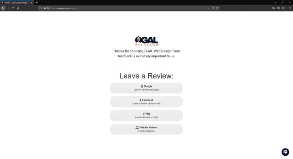 Ogal Thanks Page Desktop