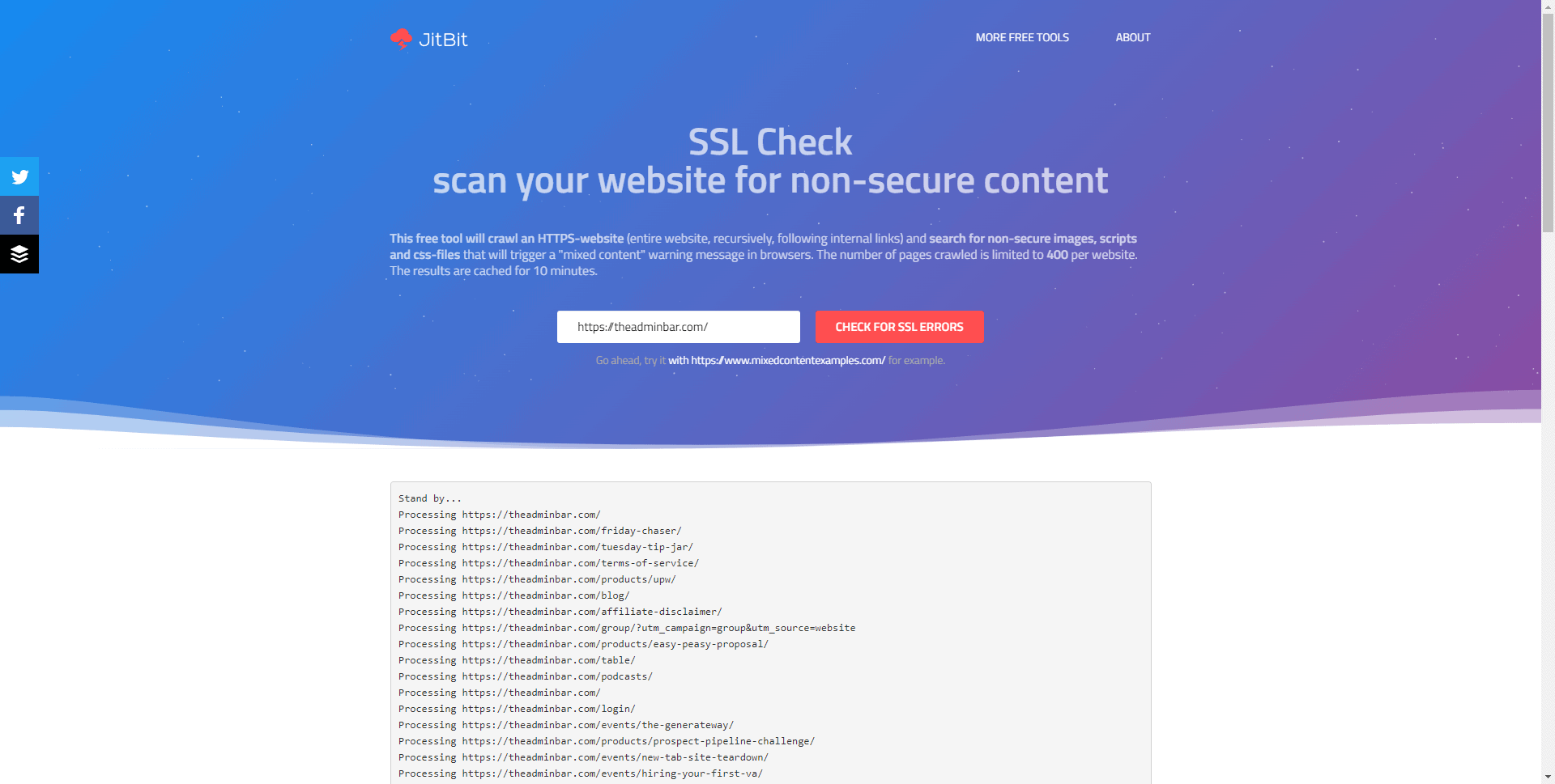 A screenshot of the results using SSL check.