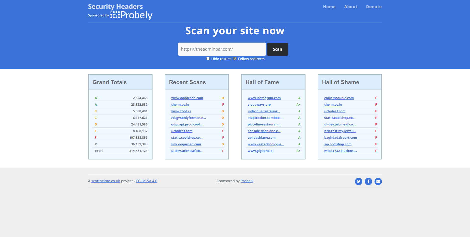 A screenshot of the Security Headers home page