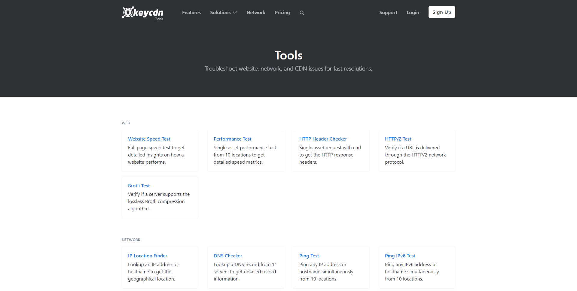 A screenshot of the homepage for KeyCDN tools