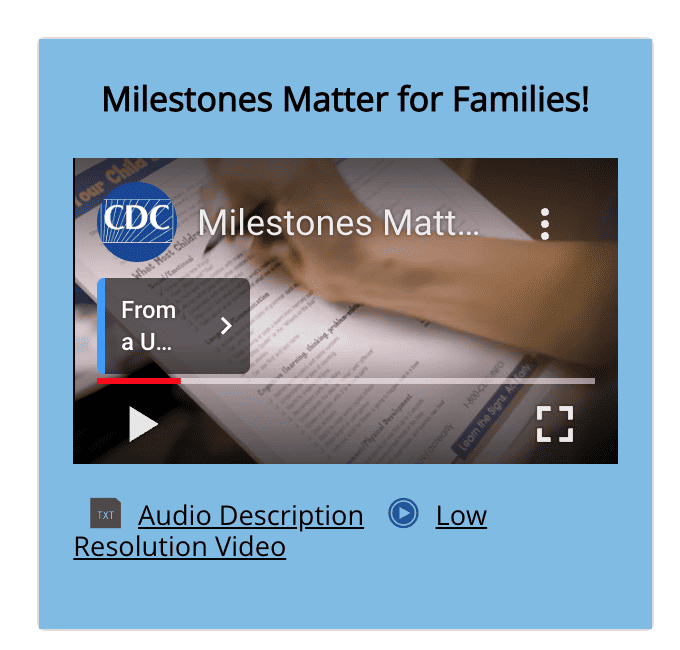 An embedded video on the CDC website. Below the video is an icon with TXT and an “Audio Description” link.