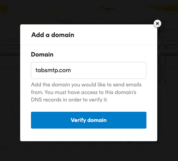 The add domain prompt on Postmark.
