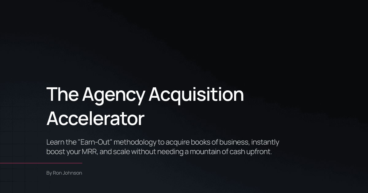 A dark-themed webpage showcasing the Agency Acquisition Accelerator for fast business growth.