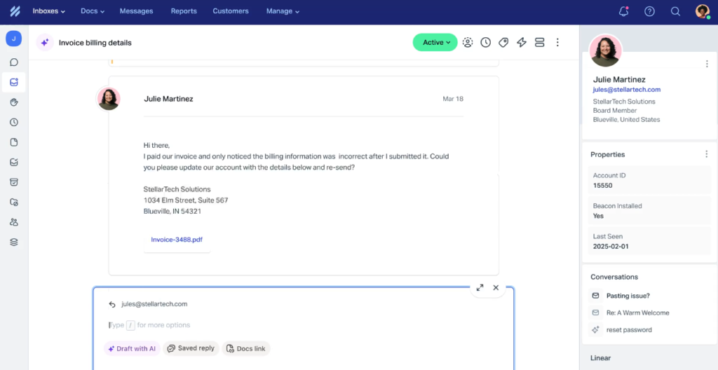 Screenshot of invoice billing details page on The Admin Bar website, showing email and address.