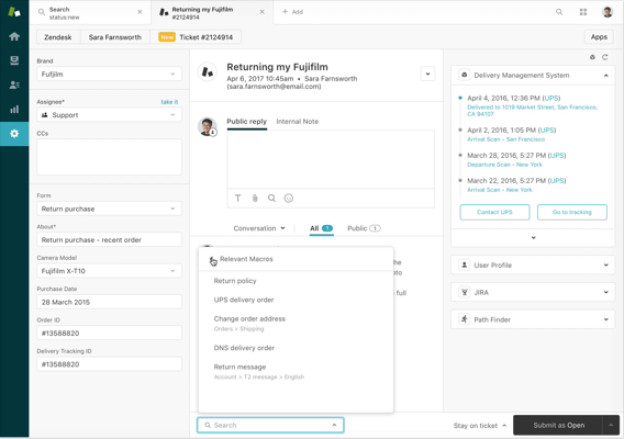 Dashboard interface showing order details and delivery status.
