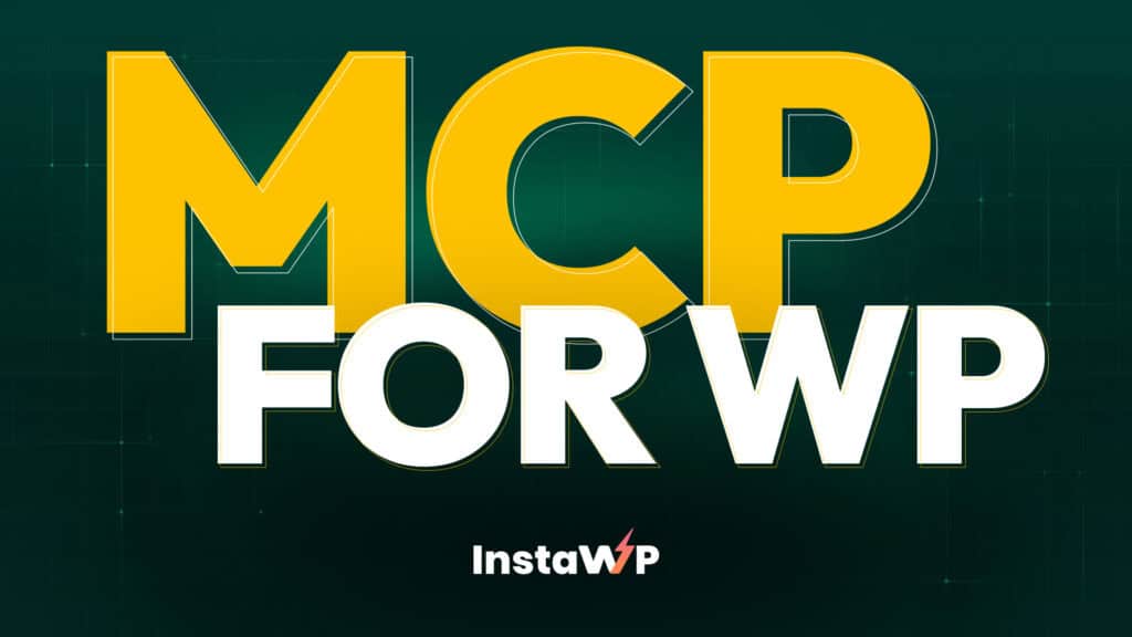 Graphic showing MCP for WP with bold yellow and white text on a dark background.